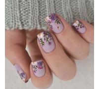 24 Short Square False Nails Flowers Premere Copertine Piene Lucide Acriliche Riutilizzabili In Attesa Per Donna