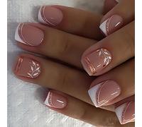 24 Short Square False Nails Leaf Nails Artificiali Suggerimento Francese Copertine Full Bastoni Glossy Pressa Accesa