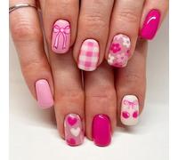 24 Short Square Press On Nails Lucidy Colorful Flower Acrilic Stick On For Women And Girls Manicure Square Nail