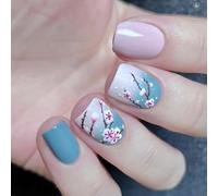 24 Short Square Press On Nails Simple Acrilic False Floods Artificiali Lucidi Accendi Per Feste