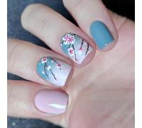 24 Short Square Press On Nails Simple Acrilico Falossy Fiori Artificiali Lucidi Accendi Per Feste