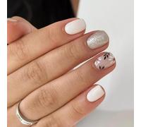 24 Short Square Press On Nails Simple Acrilico Falossy Fiori Artificiali Lucidi Accendi Per Feste