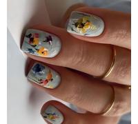 24 Spring Artificiali Unghie Corte Quadrato Copri Pieni Falsi Chiodi Stick Riutilizzabili Fiori Premi Acceso