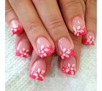24 Spring Flower Design Short Square Press On Nails Lights Frase False Acrilic Stick On For Women Glossy Acrilic Nail