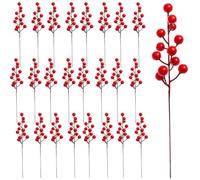 24 steli di bacche rosse artificiali per decorazioni dell'albero di Natale | Picchetti per albero di Natale con bacche di agrifoglio finte, colore: rosso bordeaux