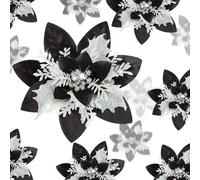 24 stelle di Natale artificiali glitterate, fiori di stella di Natale artificiali, decorazioni per albero di Natale, ornamenti con clip per bomboniere, 15,2 cm, 10,2 cm, 7,6 cm (nero, bianco, oro)