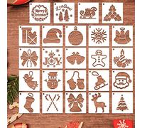 24 Stencil Natalizi per Dipingere su Legno, Piccoli Stencil Natalizi Riutilizzabili Fiocco di Neve Babbo Natale Albero di Natale Disegno Stencil Pittura per Carte Fai da Te Artigianato Decorazioni