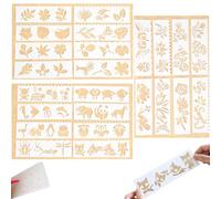 24 stencil per pittura, 18,5 x 5,5 cm, stencil per pittura per bambini, riutilizzabili, stencil per pittura, fai da te (stencil a foglie, stencil per animali, stencil floreale)