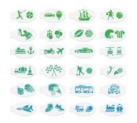 24 stencil per pittura del viso con veicoli da trasporto, 40 stili di palla sport, Halloween, Natale, vacanze, riutilizzabili, 14 x 7,5 cm, modelli per pittura del corpo per autobus, auto, feste, per