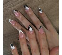 24 Stick A Forma Mandorle Sulle Stelle Unghie Copri Pieni Copri False French Tip On Nails Manicures Forniture Per Donna