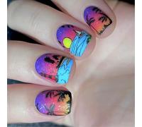 24 Stick Quadrati Corti Unghie Coperte Complete Lucide False Sunset Press Manicure Forniture Per Donna