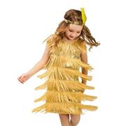 24 storie Avvento adulto frangia, abito da ballo latino, nappa, abito tango, costume da sala da ballo con piuma fascia garza per ragazze, giallo., 4-6 Anni