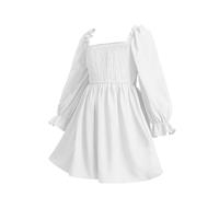 24 storie scollatura e maniche angolari, arruffato grande swing vestito, vita alta, pizzo, gonna corta 24 storie Avvento, bianco, 9-10 Jahre