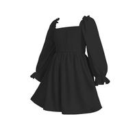 24 storie scollatura e maniche angolari, arruffato grande swing vestito, vita alta, pizzo, gonna corta 24 storie Avvento, Nero , 5-6 Jahre