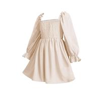24 storie scollatura e maniche angolari, arruffato grande swing vestito, vita alta, pizzo, gonna corta 24 storie Avvento, beige., 7-8 Jahre