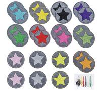 24 toppe a forma di stella, con 1 set da cucito, adesivi da stiro per bambini, adesivi a forma di stella, set piccolo cerchio, adesivi rotondi, toppe per abbigliamento fai da te