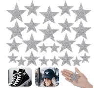 24 toppe a forma di stella in 3 misure, con strass, colore argento lucido, termoadesive per vestiti, borse, scarpe e cappelli, toppe glitterate per progetti decorativi fai da te
