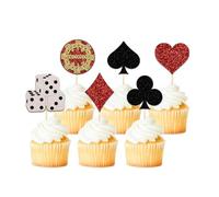 24 topper per cupcake a tema casinò poker chip glitter decorazioni per torte per feste di compleanno a tema Las Vegas notte poker