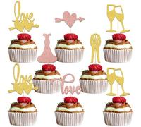 24 topper per cupcake a tema matrimonio sposa e sposo He Asked She Said Yes fidanzamento addio al nubilato forniture per feste oro rosa glitter