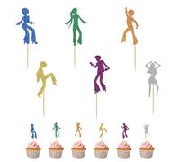 24 topper per cupcake da discoteca, 70 glitter per discoteca, decorazione per torte, persone danza, cake toppers, picks per discoteca, musica a tema, feste, feste al neon, feste di compleanno, festa