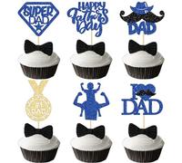 24 topper per cupcake per festa del papà con baffi blu glitterati Love Dad No 1 papà Cupcake Picks per festa del papà felice decorazione per torte forniture