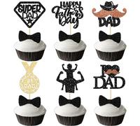 24 topper per cupcake per festa del papà con baffi neri glitterati I Love Dad Cupcake Picks per festa del papà felice decorazioni per torte forniture