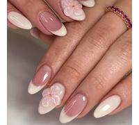 24 unghie 3D da giardino inglese a pressione, realistiche peonie e rose acriliche con linguette in gel gelatina, riutilizzabili in acrilico per donne e ragazze