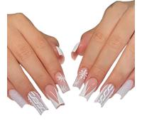 24 unghie a pressione a tema natalizio unghie finte fiocco di neve unghie decorazione artistica stick sulle unghie per feste