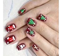 24 unghie a pressione con lamina d'oro a righe natalizie fiocco di neve di Natale unghie artificiali quadrate set unghie di Natale