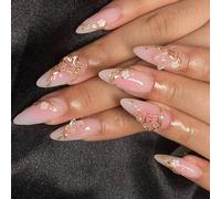 24 unghie a pressione corte colorate a forma di mandorla con fiori finti attaccano la decorazione per manicure finta, 24 pezzi, design alla moda