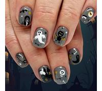 24 unghie a pressione per Halloween, arte della casa scura con glitter e scheletri, facile applicazione per feste gotico pipistrello premere sulle unghie