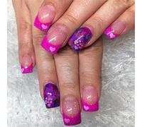 24 unghie a pressione per San Valentino con punta francese, unghie finte corte quadrate complete adesive a forma di cuore in acrilico