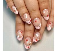 24 unghie a pressione per San Valentino, corte, ovali, a forma di cuore finto, in acrilico, con punta francese