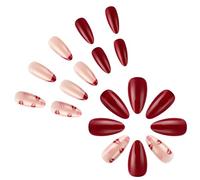 24 unghie a pressione per unghie a mandorla, in acrilico, per San Valentino, stampa su labbra finte