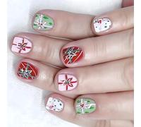 24 unghie a pressione per unghie, colore bianco, rossore e fiocchi a tema, luccicanti, glitter, per manicure per occasioni quotidiane, riutilizzabili, a pressione