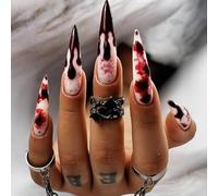 24 unghie a pressione sanguinanti cremisi - lunghe a forma di mandorla con vena bianca bordeaux vampiro sangue gocciolamento - gotico horror Halloween Slasher ChicDark Drama per donne