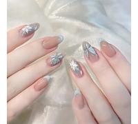 24 unghie a pressione sfumate copertura completa con punte metalliche francesi e floreale artistico per donne, facili da applicare, unghie a pressione per principianti