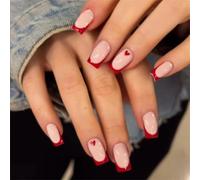 24 unghie acriliche con disegni a forma di cuore unghie finte quadrate con punta francese stick sulle unghie semplici premere sulle unghie per le vacanze