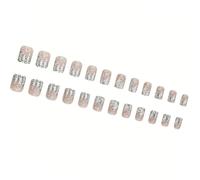 24 unghie adesive a forma di fiocco di neve, per albero di Natale, copertura completa, unghie corte quadrate a pressione per l'inverno