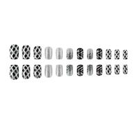24 unghie adesive con scacchiera, copertura completa, unghie finte corte, quadrate, unghie artificiali, a strisce