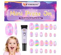 24 Unghie Adesive Per Bambini, TOROKOM Carine Unghie Finti Per Bambini Unghia Adesive Corte A Forma Di Mandorla Arte Degli Unghia Regalo Per Ragazze Con Colla(1 Pacchetto, Unicorno Arcobaleno)