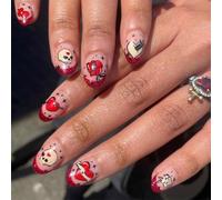 24 unghie adesive per San Valentino con punta francese, unghie finte a forma di cuore e fiore, per manicure da donna