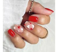 24 unghie artificiali a forma di cuore, per San Valentino, bastoni semplici da attaccare su un quadrato corto, premere per le vacanze