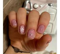 24 unghie artificiali a forma di fiocco di neve, glitterate, in plastica ABS, per eventi di Natale e tutti i giorni