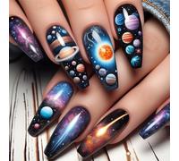 24 Unghie Artificiali Alla Cieli Stellati Coperture Complete Finte Lucide A Pressione Lunga Per Donna