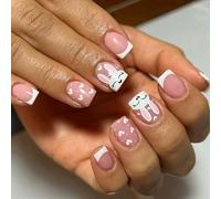 24 unghie artificiali corte con disegni di conigli, in acrilico, per manicure Naol per occasioni festive, unghie primaverili
