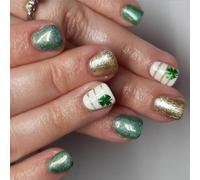 24 unghie artificiali corte quadrate con tema Patricks Day in finitura oro verde finto per aggiornamenti di stili Decors Patrick