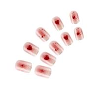 24 unghie artificiali glitterate, corte, a forma di cuore, copertura completa, per San Valentino