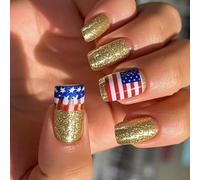 24 unghie artificiali per 4 luglio, con punta francese, per coprire interamente, per il giorno dell'indipendenza