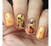 24 unghie artificiali per il Ringraziamento con zucche finte, coperture complete, bastoni sulle unghie, corte, quadrate, a pressione